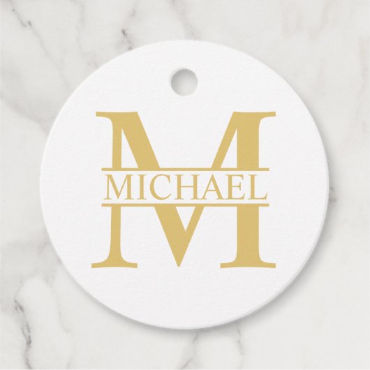 White and Gold Personalized Monogram and Name Bedankjes Labels (Voorkant)