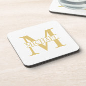 White and Gold Personalized Monogram and Name Bier Onderzetter (Linkerzijde)