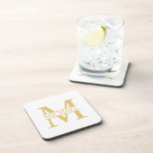 White and Gold Personalized Monogram and Name Bier Onderzetter (Rechterzijde)