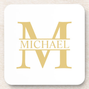 White and Gold Personalized Monogram and Name Bier Onderzetter