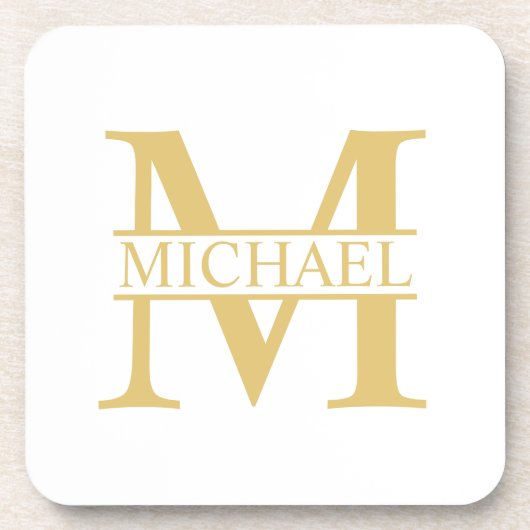 White and Gold Personalized Monogram and Name Bier Onderzetter (Voorkant)