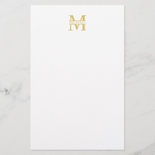 White and Gold Personalized Monogram and Name Briefpapier (Voorkant)