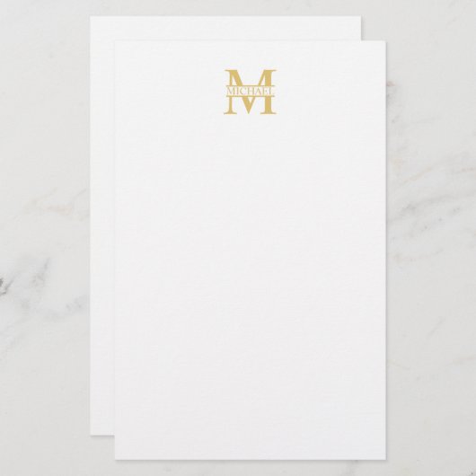 White and Gold Personalized Monogram and Name Briefpapier (Voorkant / Achterkant)