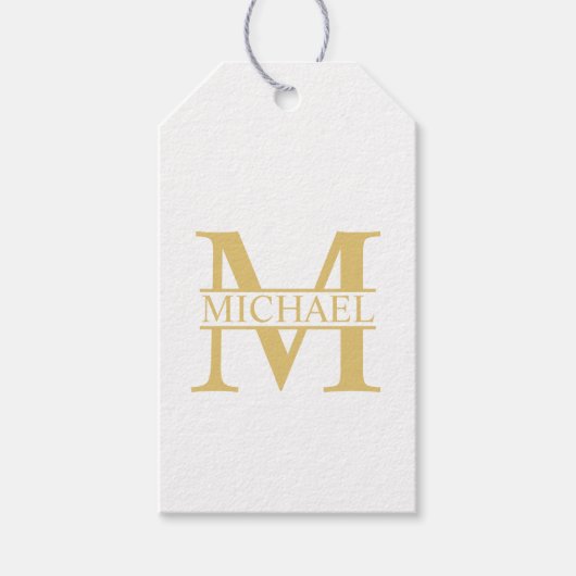 White and Gold Personalized Monogram and Name Cadeaulabel (Voorkant)