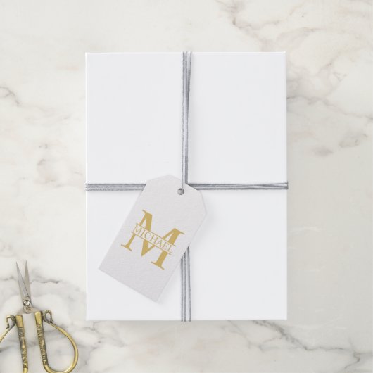 White and Gold Personalized Monogram and Name Cadeaulabel (Met Touw)