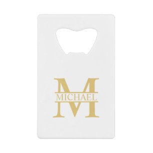 White and Gold Personalized Monogram and Name Creditkaart Flessenopener