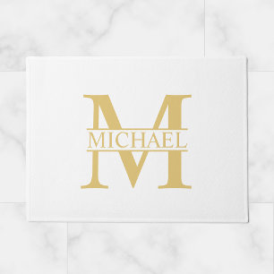 White and Gold Personalized Monogram and Name Deurmat