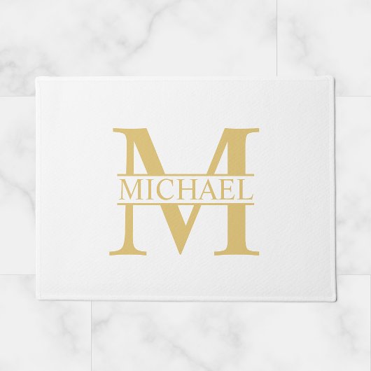 White and Gold Personalized Monogram and Name Deurmat