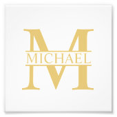 White and Gold Personalized Monogram and Name Foto Afdruk (Voorkant)