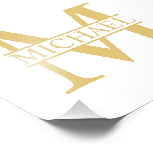 White and Gold Personalized Monogram and Name Foto Afdruk (Hoek)