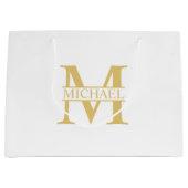 White and Gold Personalized Monogram and Name Groot Cadeauzakje (Voorkant)