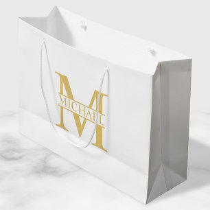 White and Gold Personalized Monogram and Name Groot Cadeauzakje