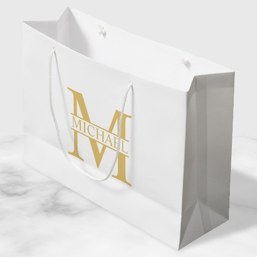 White and Gold Personalized Monogram and Name Groot Cadeauzakje