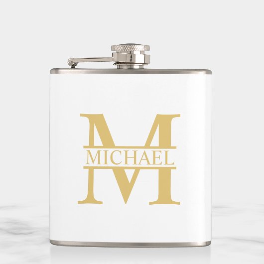 White and Gold Personalized Monogram and Name Heupfles