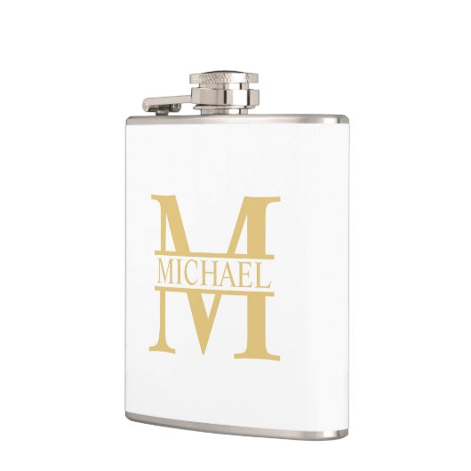 White and Gold Personalized Monogram and Name Heupfles (Links)