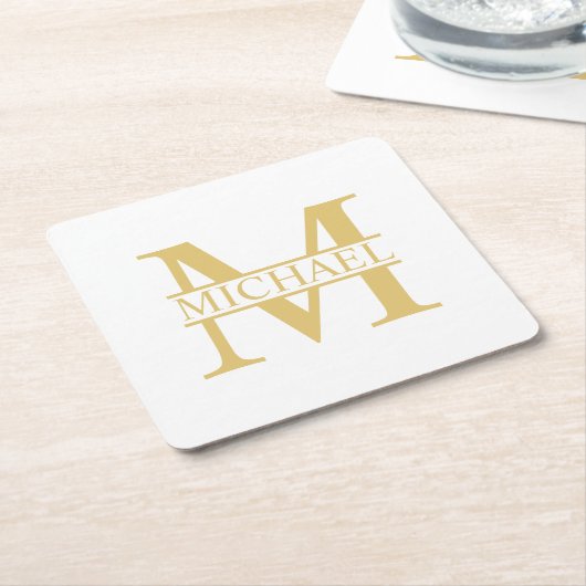 White and Gold Personalized Monogram and Name Kartonnen Onderzetters (Schuin)