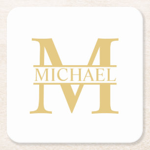 White and Gold Personalized Monogram and Name Kartonnen Onderzetters