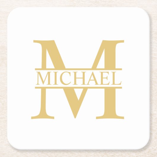 White and Gold Personalized Monogram and Name Kartonnen Onderzetters (Voorkant)
