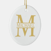 White and Gold Personalized Monogram and Name Keramisch Ornament (Rechts)