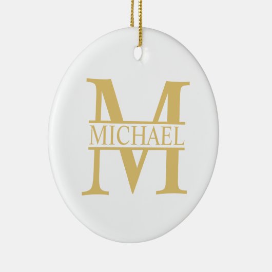 White and Gold Personalized Monogram and Name Keramisch Ornament (Rechts)