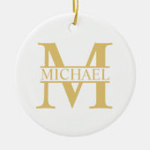 White and Gold Personalized Monogram and Name Keramisch Ornament (Voorkant)
