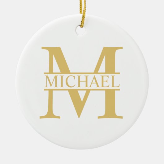White and Gold Personalized Monogram and Name Keramisch Ornament (Voorkant)