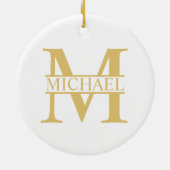 White and Gold Personalized Monogram and Name Keramisch Ornament (Achterkant)