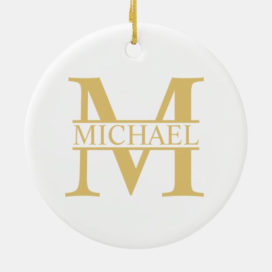 White and Gold Personalized Monogram and Name Keramisch Ornament (Achterkant)