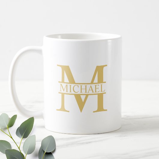 White and Gold Personalized Monogram and Name Koffiemok