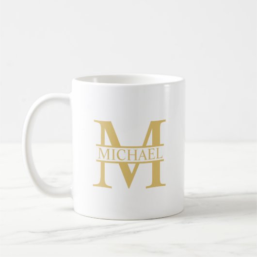 White and Gold Personalized Monogram and Name Koffiemok (Links)