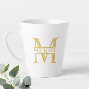 White and Gold Personalized Monogram and Name Latte Mok