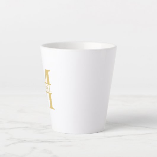 White and Gold Personalized Monogram and Name Latte Mok (Voorkant)