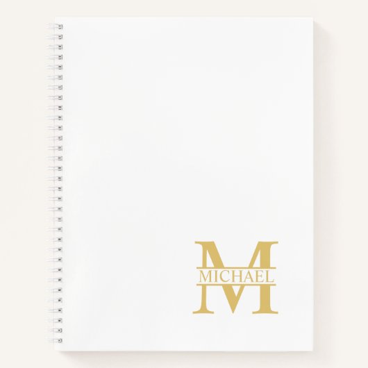 White and Gold Personalized Monogram and Name Notitieboek (Voorkant)