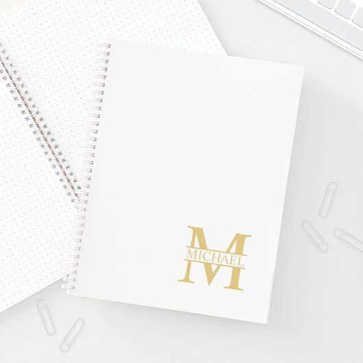 White and Gold Personalized Monogram and Name Notitieboek
