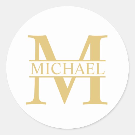 White and Gold Personalized Monogram and Name Ronde Sticker (Voorkant)