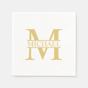 White and Gold Personalized Monogram and Name Servet