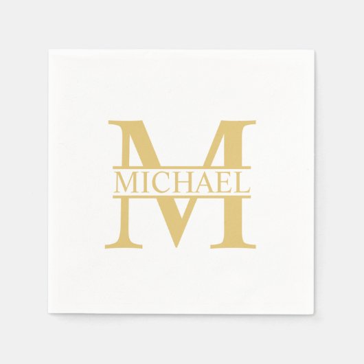 White and Gold Personalized Monogram and Name Servet (Voorkant)