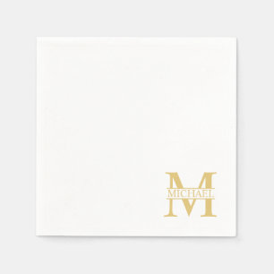 White and Gold Personalized Monogram and Name Servet