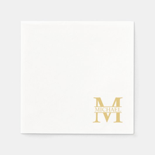 White and Gold Personalized Monogram and Name Servet (Voorkant)