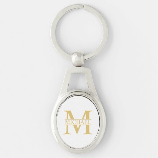 White and Gold Personalized Monogram and Name Sleutelhanger (Voorkant)