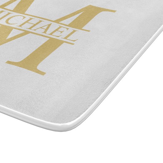 White and Gold Personalized Monogram and Name Snijplank (Hoek)