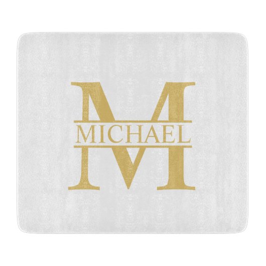 White and Gold Personalized Monogram and Name Snijplank (Voorkant)
