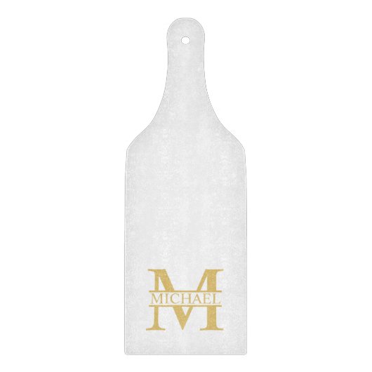 White and Gold Personalized Monogram and Name Snijplank (Voorkant)
