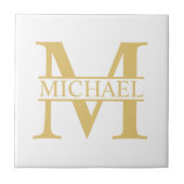 White and Gold Personalized Monogram and Name Tegeltje (Voorkant)