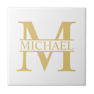 White and Gold Personalized Monogram and Name Tegeltje