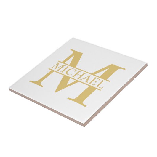 White and Gold Personalized Monogram and Name Tegeltje (Zijkant)