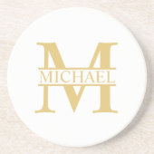 White and Gold Personalized Monogram and Name Zandsteen Onderzetter (Voorkant)