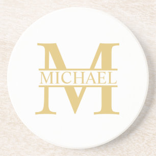 White and Gold Personalized Monogram and Name Zandsteen Onderzetter