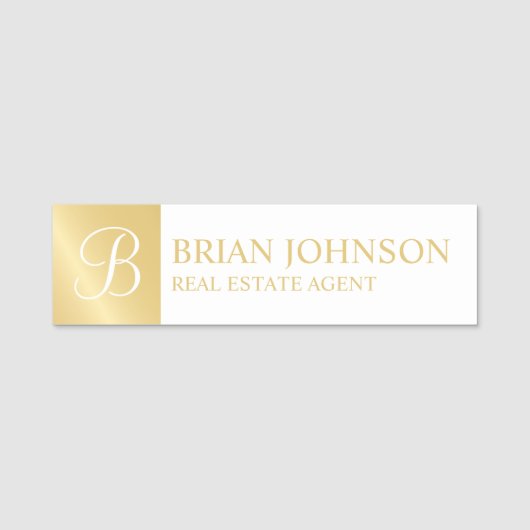 White and Gold Personalized Monogram en Naamplaatje (Voorkant)