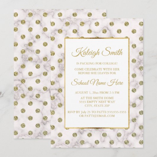 White and Gold Polka Dot Trunk Party Invite Kaart (Voorkant / Achterkant)